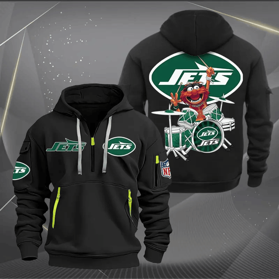 New York Jets Football Team Quarter Zip Hoodie Rocking Drummer Football Fan Gift
