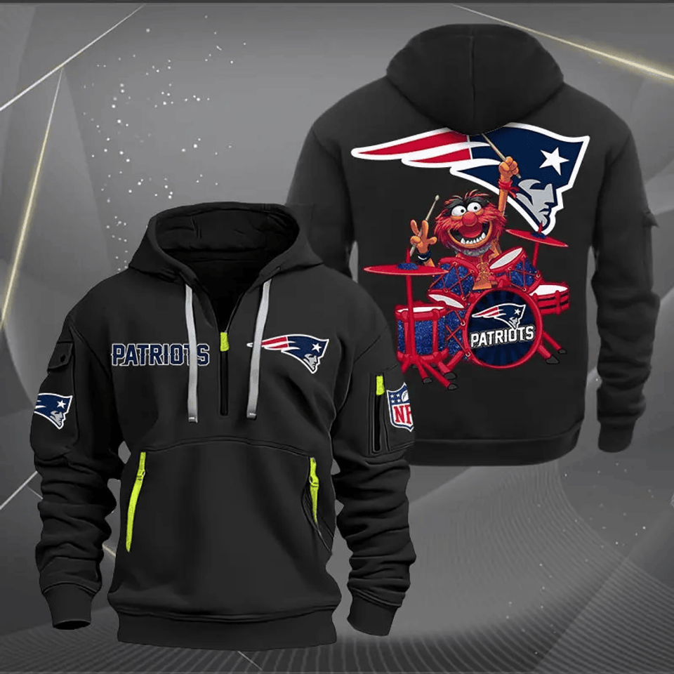 New England Patriots Football Team Quarter Zip Hoodie Rocking Drummer Football Fan Gift