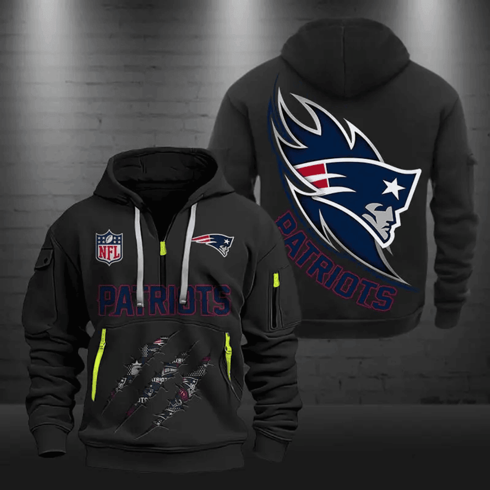 New England Patriots Quarter Zip Hoodie Football Team Logo Gift For Fan
