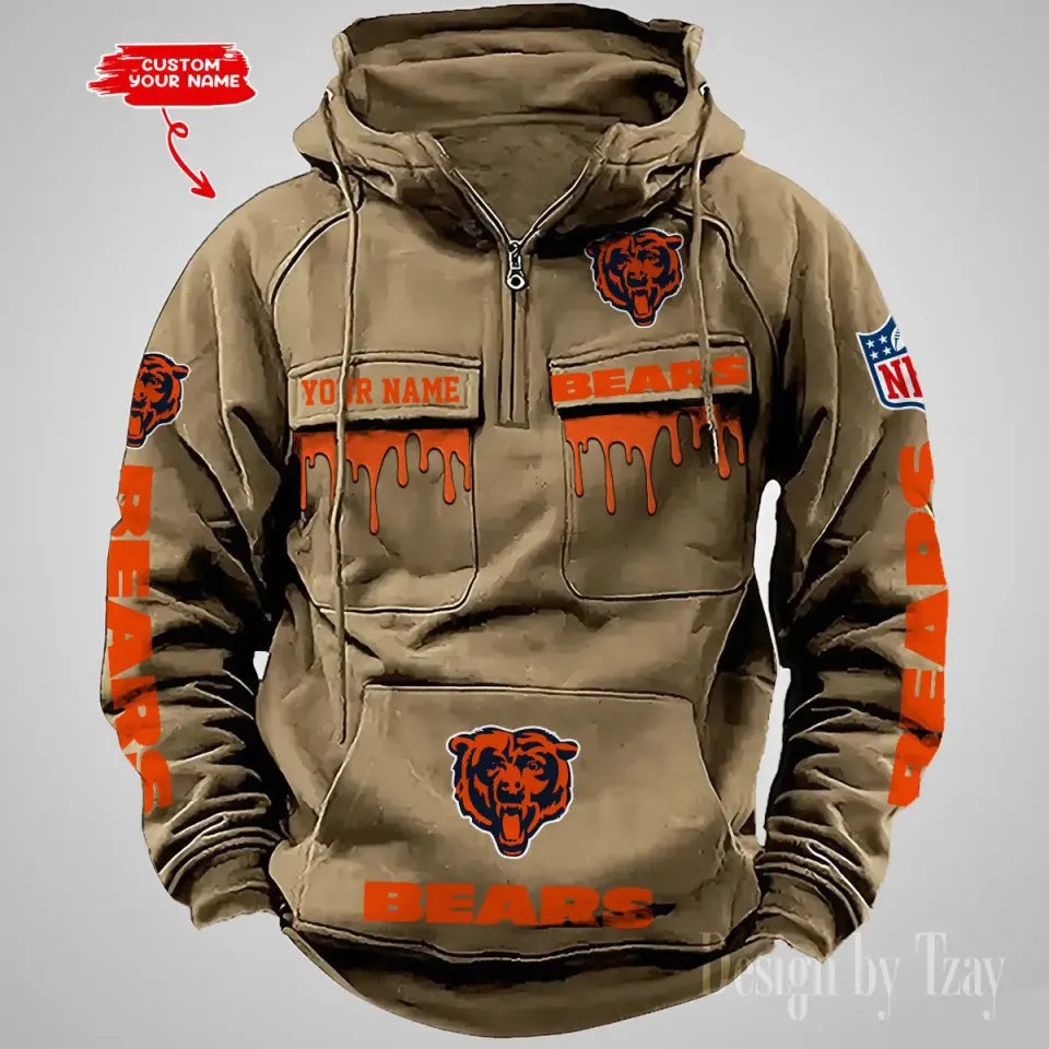 Chicago Bears Custom Vintage Cargo Hoodie For Men