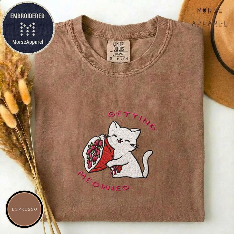 Embroidered Cat Bachelorette T-Shirt, Bridal Party Tee, Cat Lover Wedding Shirt, Bridesmaid Gift