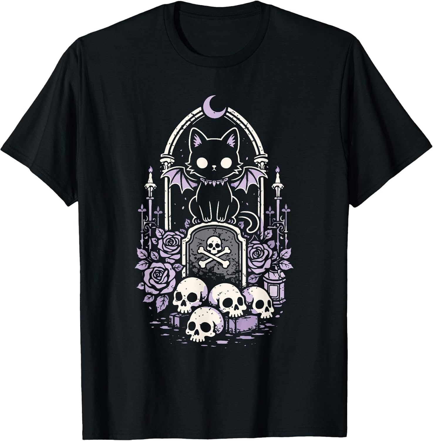 Cat Kitty Vampire Skull Creepy Cute Kawaii Goth Purple Alt T-Shirt