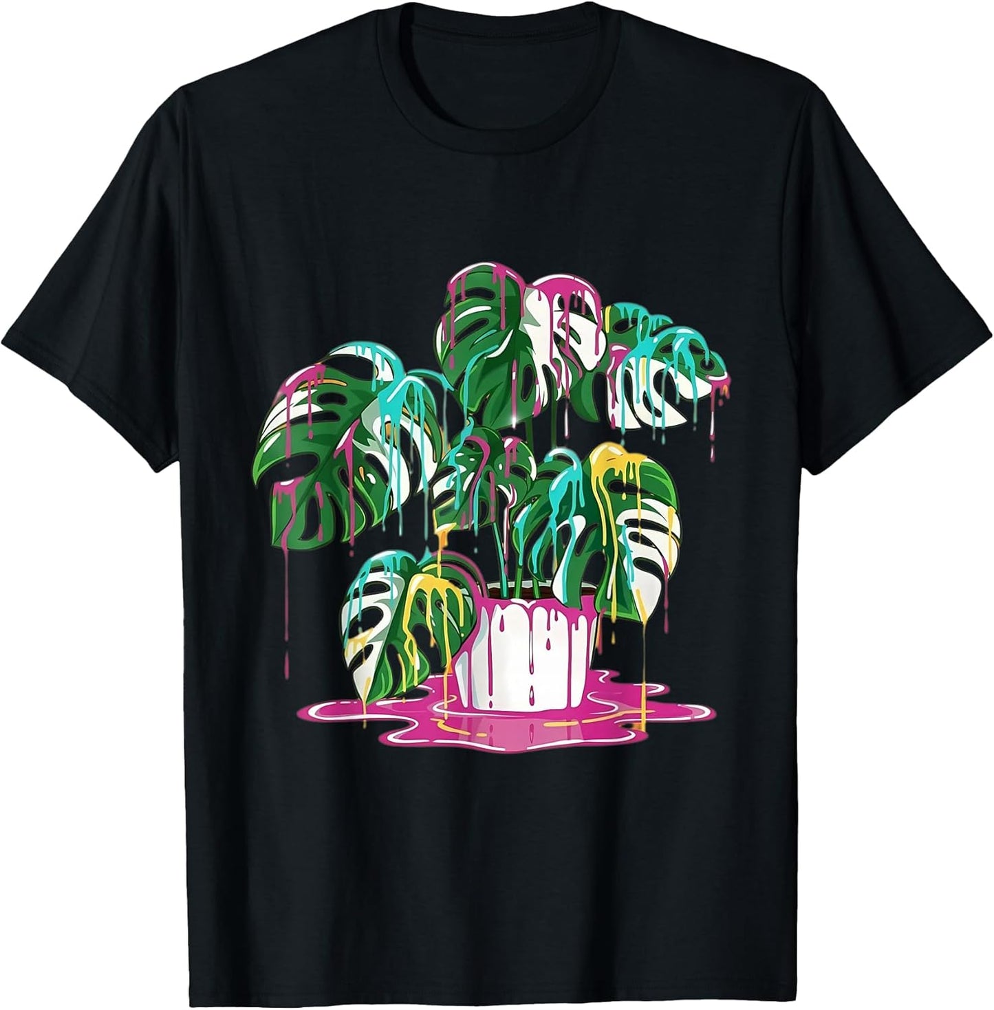 Colorful Dripping Monstera Plant Art Design T-Shirt