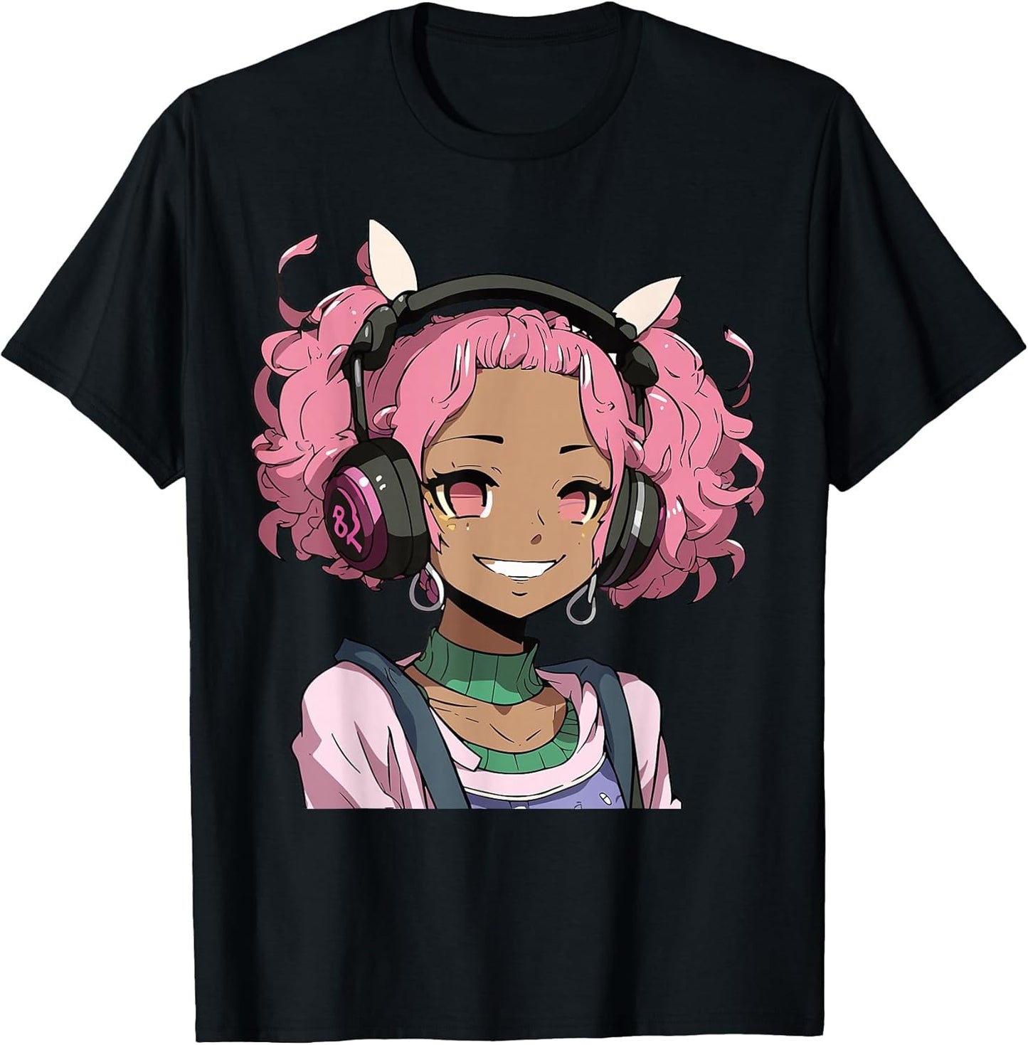 Anime and Music Black Girl Anime Merch Afro African American T-Shirt