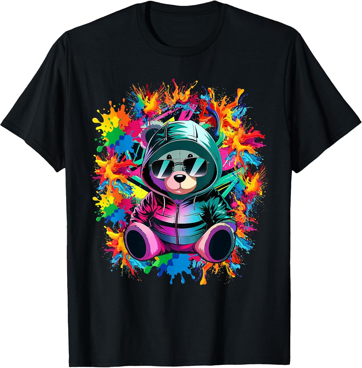Swag Bear With Cool Glasses Urban Hip Hop Graffiti Art Style T-Shirt