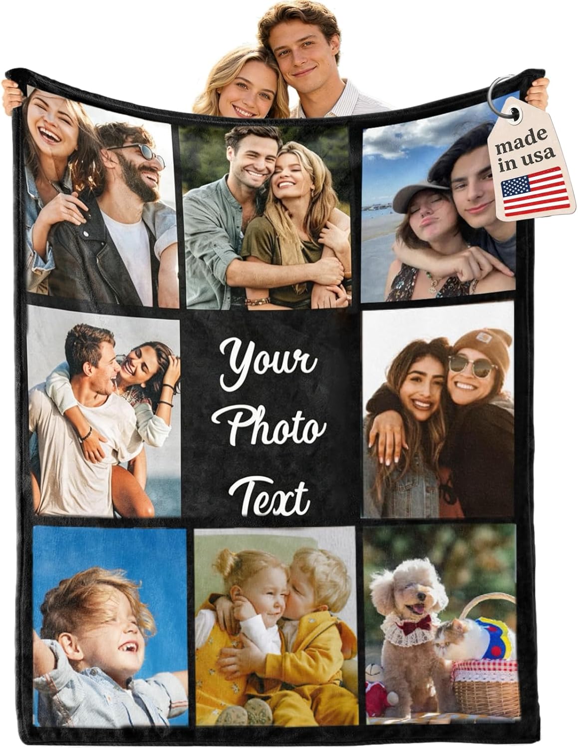 iDIY Custom Photo Blanket – 8 Picture Personalized Gifts for Women Mom Dad, Customized Blanket with Text & Photos, Fleece Throw Blanket for Adults, Ships Next Day USA