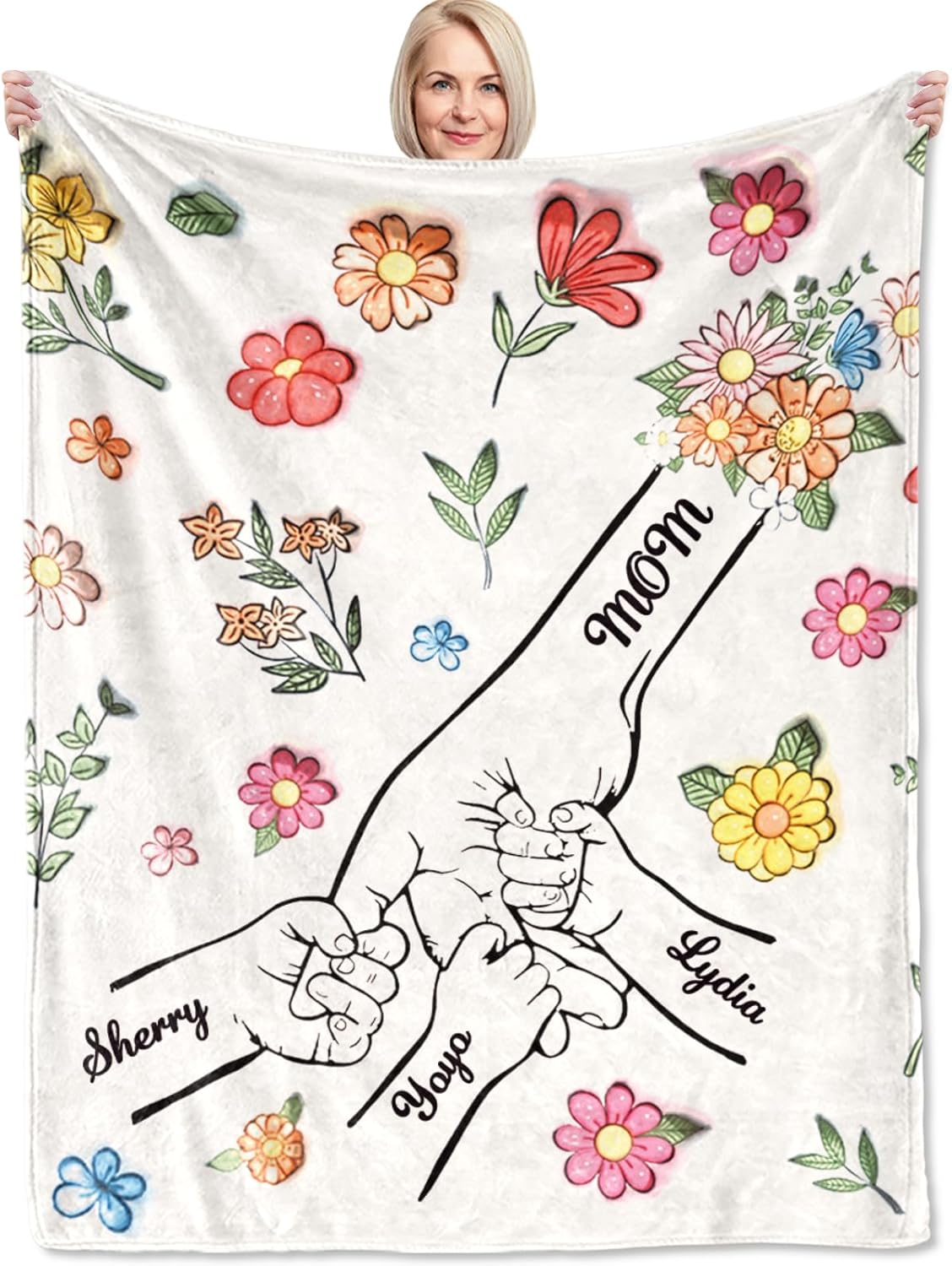 Corissy Personalized Mothers Day Birthday Gifts for Mom, Custom Blanket with Kids Names, Customized Flannel Throw Blankets for Women, Mom Tapestry Gifts for Grandma Wife from Daughter Son