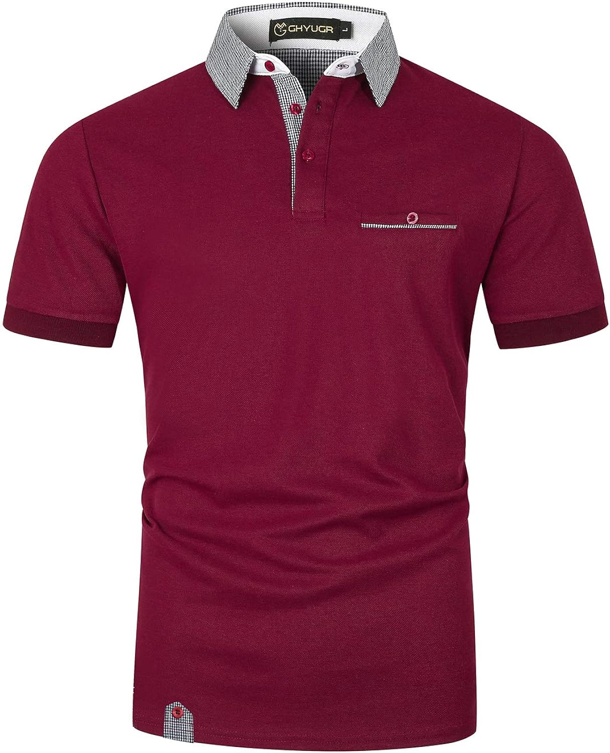 Men's Polo Shirts Short Sleeve Slim Fit Polo Casual Plaid Splice T-Shirts