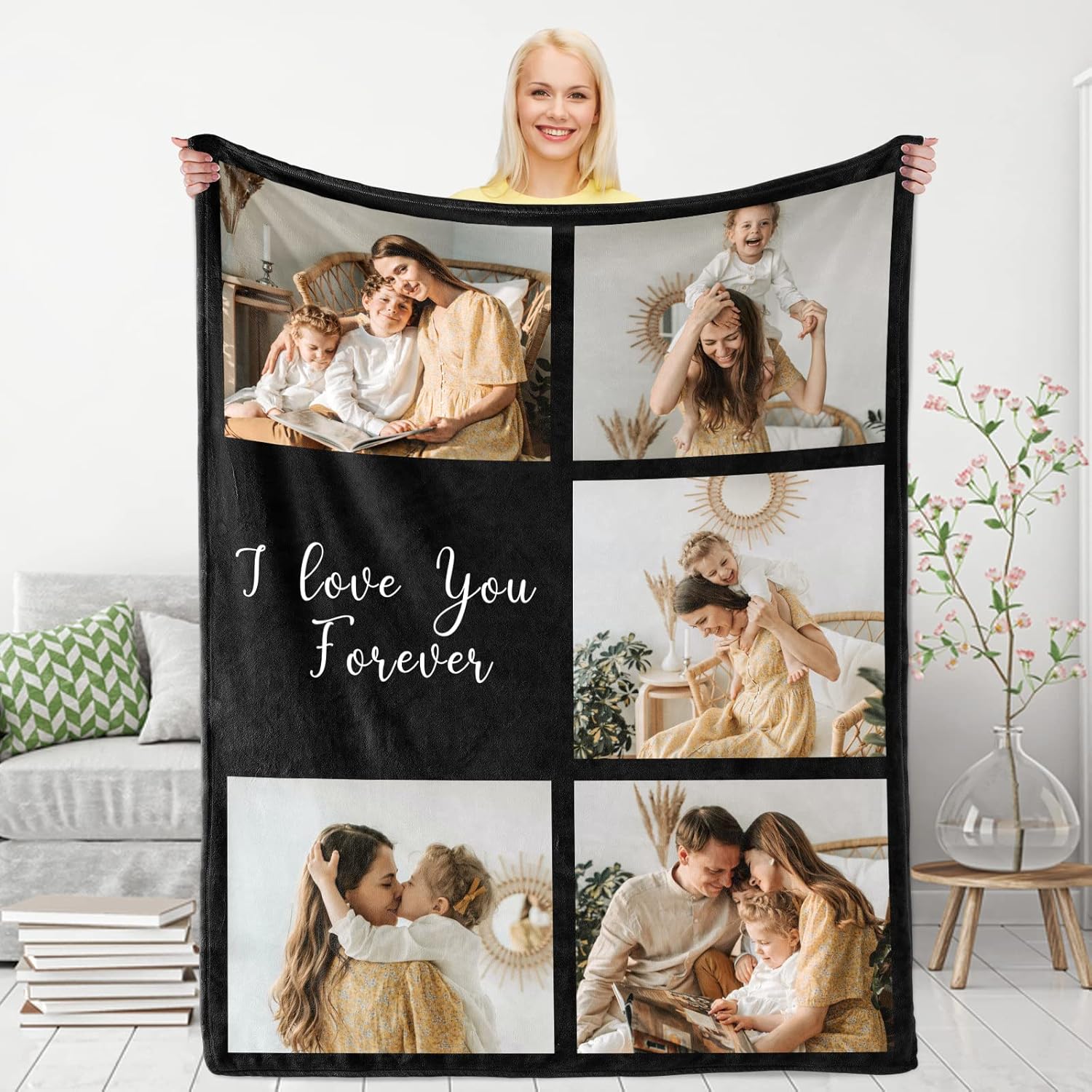 Gifts for Mom Customized Blanket with Photos, for Mom from Daughter Son, Personalized Picture Collage Blanket, Unique Birthday Gift for Wife, Women
