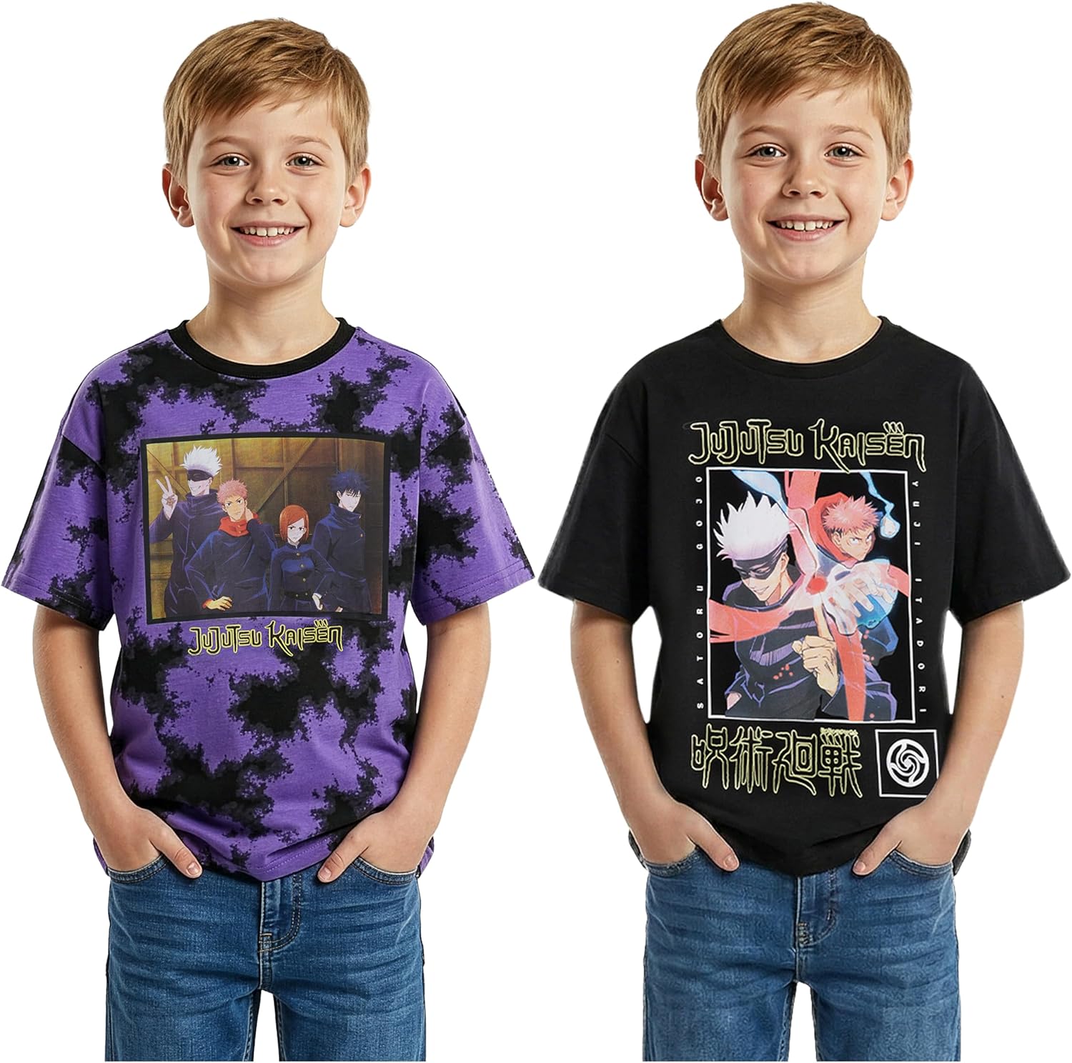 Jujutsu Kaisen | Hunter x Hunter | Spy x Family Boys T Shirts, 2 Pack Short Sleeve Tops, Graphic Tees, Anime Gifts