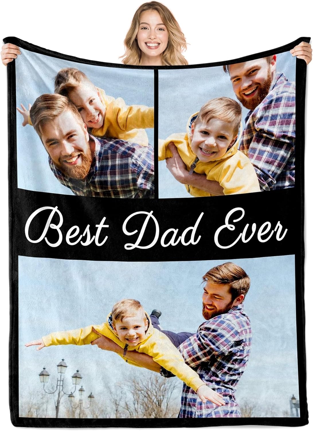 Gifts for Dad Custom Blanket with Photo Text Personalized Fathers Day Birthday Gifts Blankets with Picture to My Dad Customized Memories Souvenir Throw Blanket for Best Daddy Ever