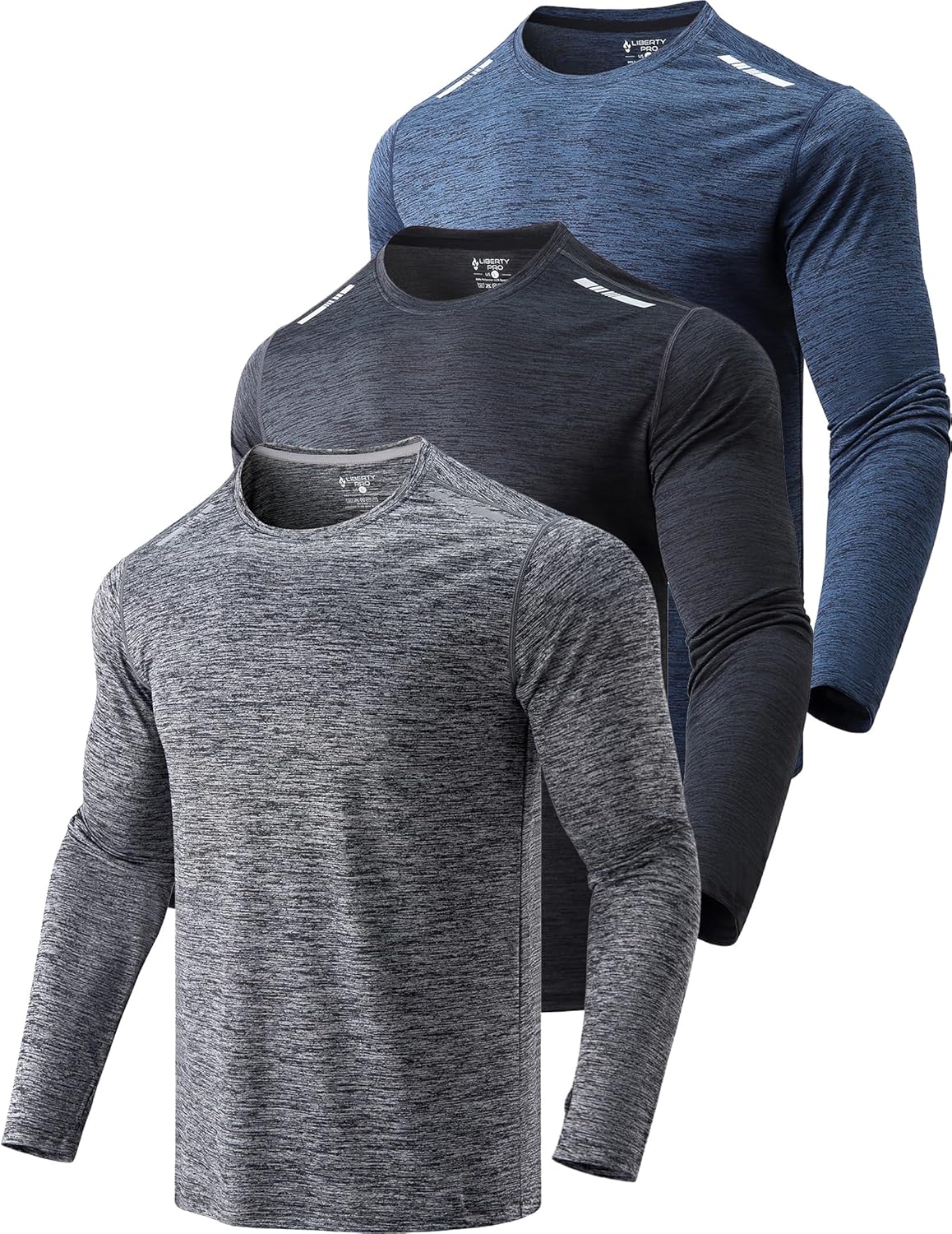 3 Pack: Men's Dry Fit Long Sleeve T Shirts, Lightweight Athletic Performance Tops with Thumb Holes Hiking