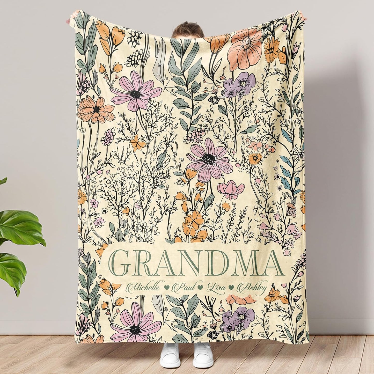 UrbanNEST Personalized Grandma Blanket with Grandkids Names, Custom Grandma Throw, Nana Blanket, Best Gift for Grandparents, Mom Gifts, Mother's Day 2026