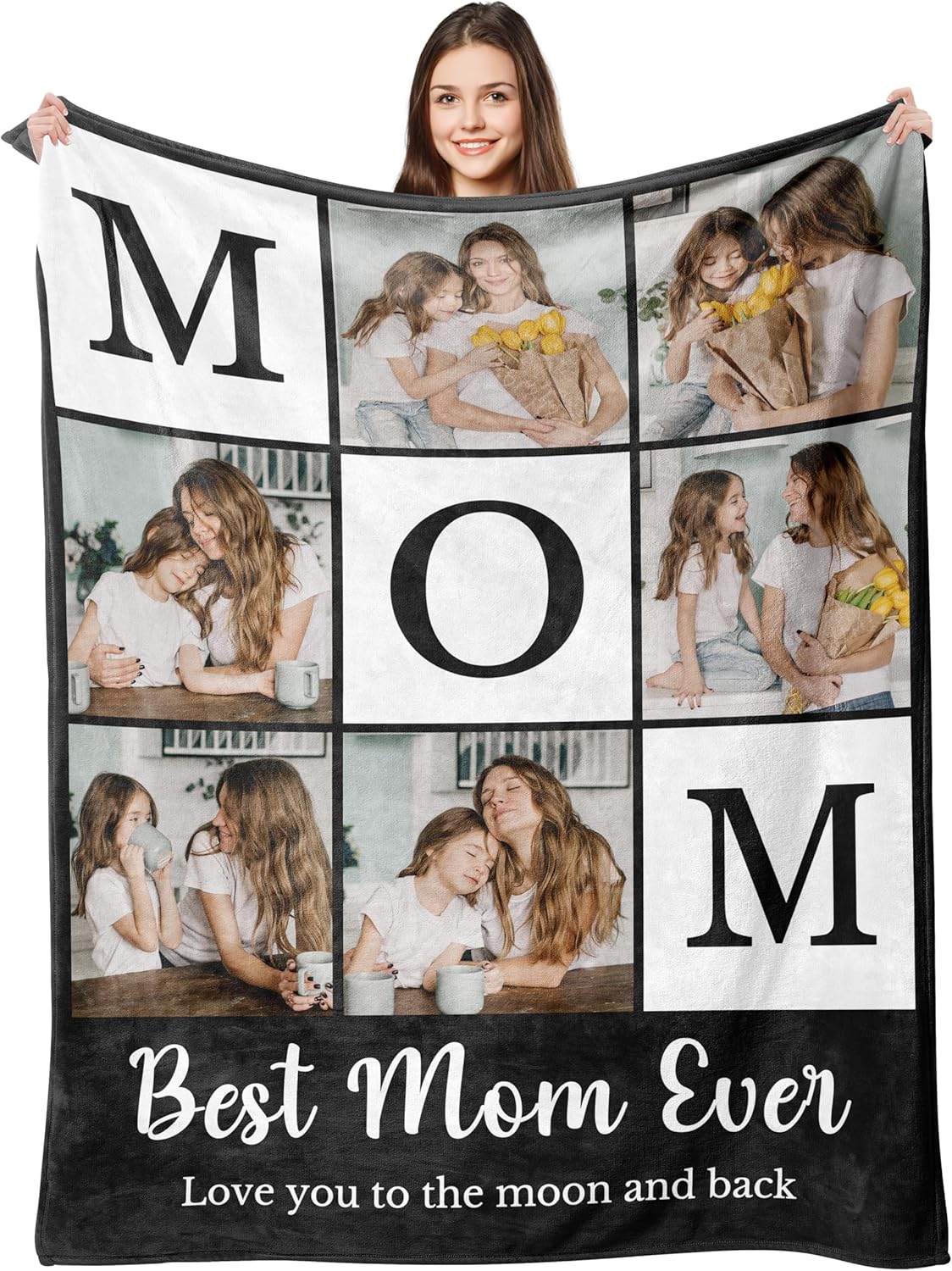 Gifts for Mom, Mother's Day Blanket Gift for Mom from Daughter Son, Custom Blanket with Photo, Personalized Picture Blankets Mother Gifts - Christmas Birthday Present for Moms Grandma Women
