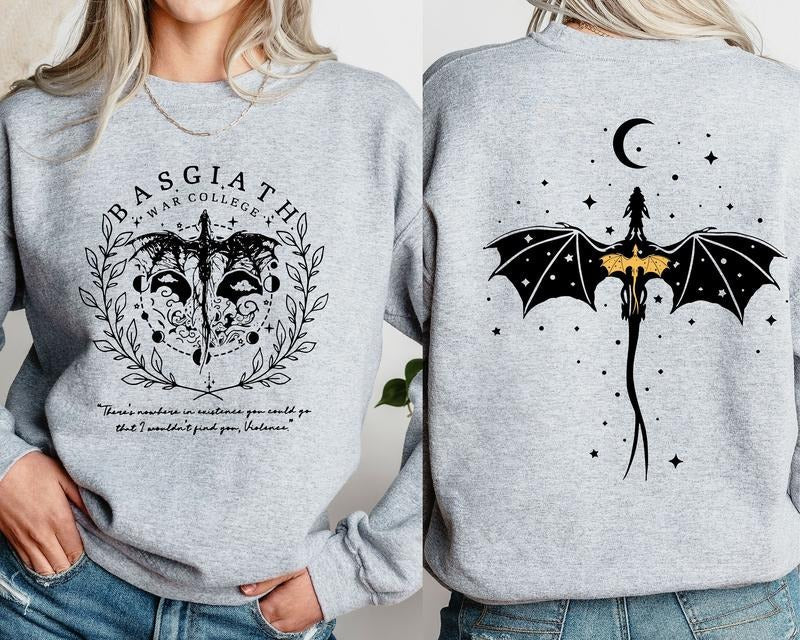 Basgiath War College Double-Sided Sweatshirt, Fourth Wing Riders & "Fly or Die" Design, Violet Sorrengail Bookish Cotton Crewneck