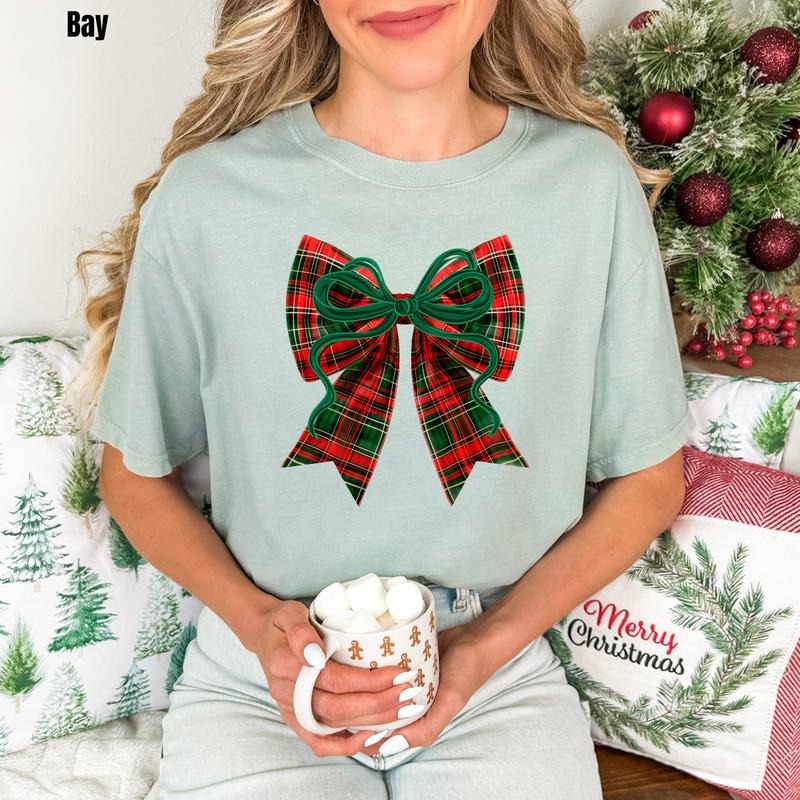 Big Plaid Bow Comfort Colors T-Shirt 'NLB'