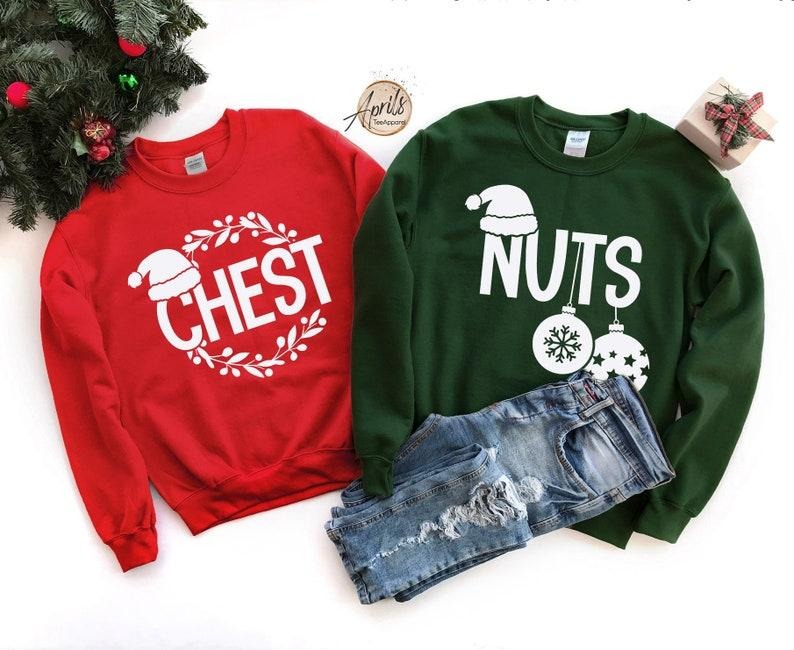 Chest Nuts Christmas Sweatshirt Matching Couple Holiday Hoodie Womenswear Pullover Sweater for Xmas Parties and Cozy Moments