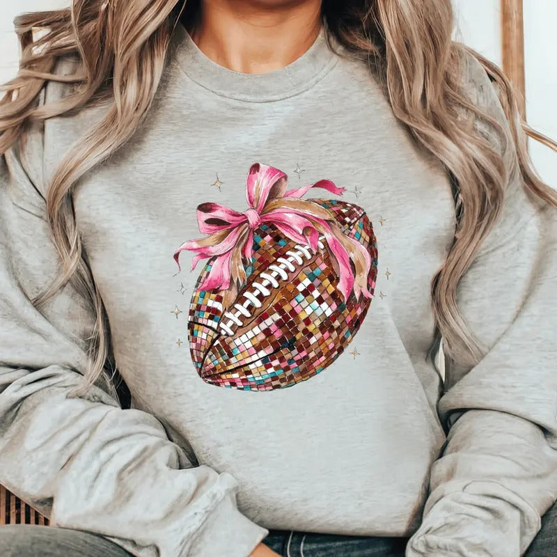 Coquette Football Sweatshirt.  Pink Bow Football Casual Softstyle Unisex Pullover Crewneck Sweatshirt.
