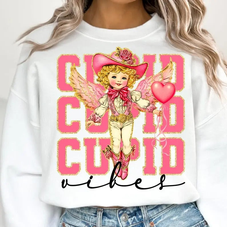 Cupid Vibes Valentine Sweatshirt, Glitter Valentines Day Sweatshirt, Valentine Sweatshirt, Valentine Shirt Sweatshirt, Retro Valentine Sweatshirt, Cupid Sweatshirt