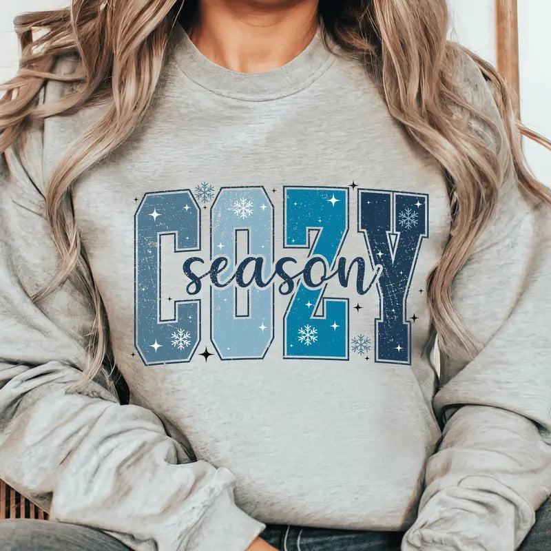 Distressed Christmas Cozy Season Crewneck Sweatshirt. Everyday  Christmas Unisex Pullover Crewneck Sweatshirt.