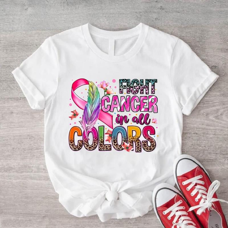 Fight Cancer In All Colors Shirt, Cancer Ribbon Tee, Cancer Awareness T-Shirt, Colorful Cancer Warrior Tee, Unisex Fighter Cancer Gift, Support Squad Shirt.
