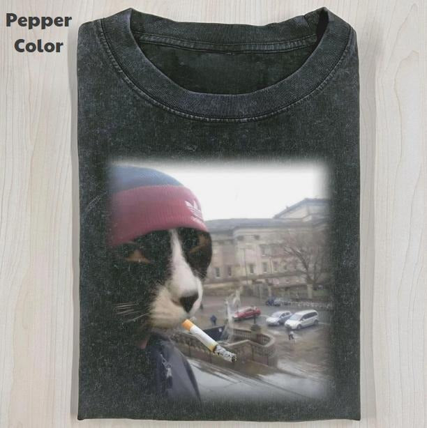 Funny Animal Vintage Graphic Tee, Cat Out Law Smoking T-Shirt, Animal Shirt, Unisex Meme Cringe Funny Shirt, Menswear Womenswear Streetwear Cotton Comfort