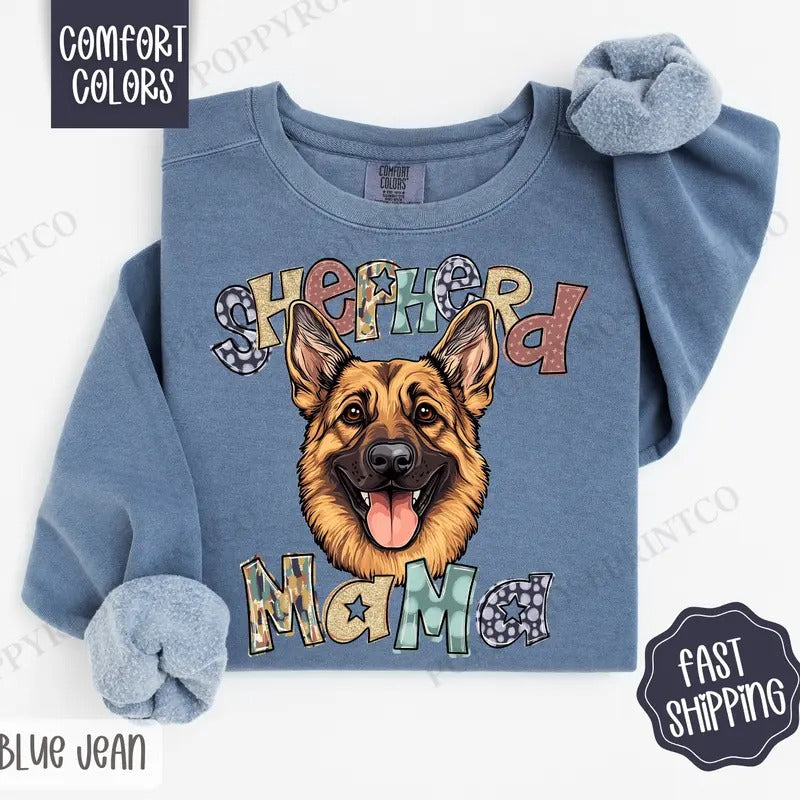 German Shepherd Mama Comfort Colors Sweatshirt, Mama Women's Crewneck, Cute Dog Mom Women's Sweater