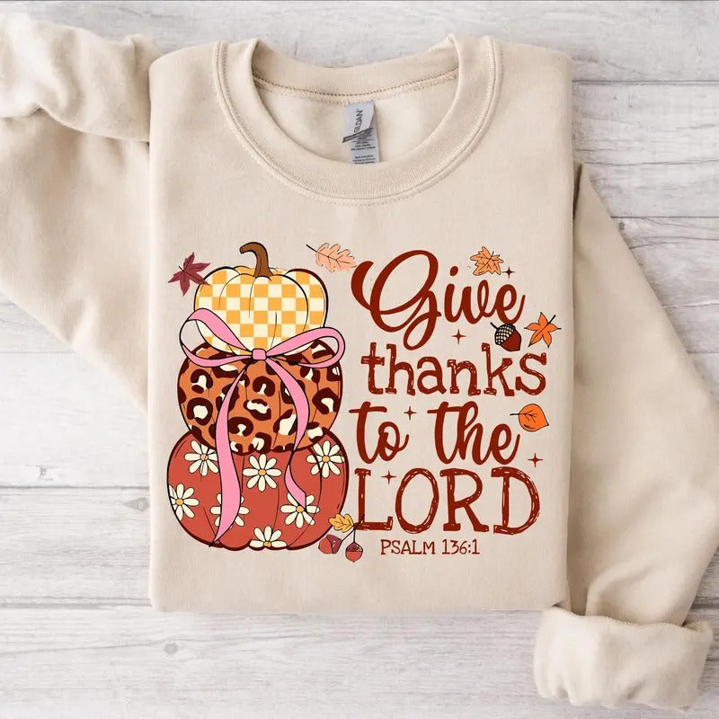 Give Thanks To The Lord Sweatshirt, Fall Pumpkin Tee, Thanksgiving Coquette Sweater, Leopard Christian Fall , Jesus Cross