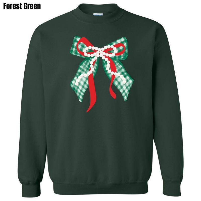 Green Plaid + Pearl Bow Sweatshirt 'NLB'