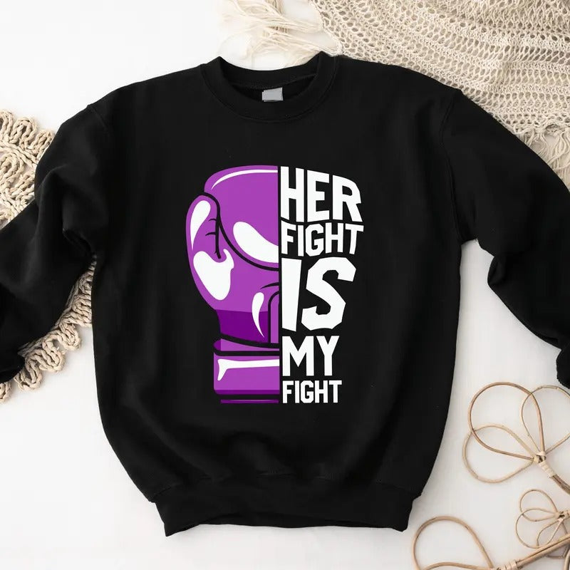 Her Fight Is My Fight Sweatshirt, Purple Ribbon Hoodie, Cancer Awareness Sweater, Support Gift Sweatshirt, Cystic Fibrosis Hoodie, Worrier Sweatshirt, Pancreatic Cancer Sweatshirt.