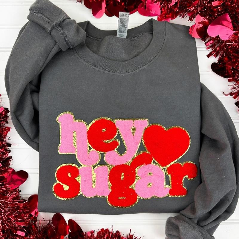 Hey Sugar Chenille Patch Sweatshirt -- CHARCOAL