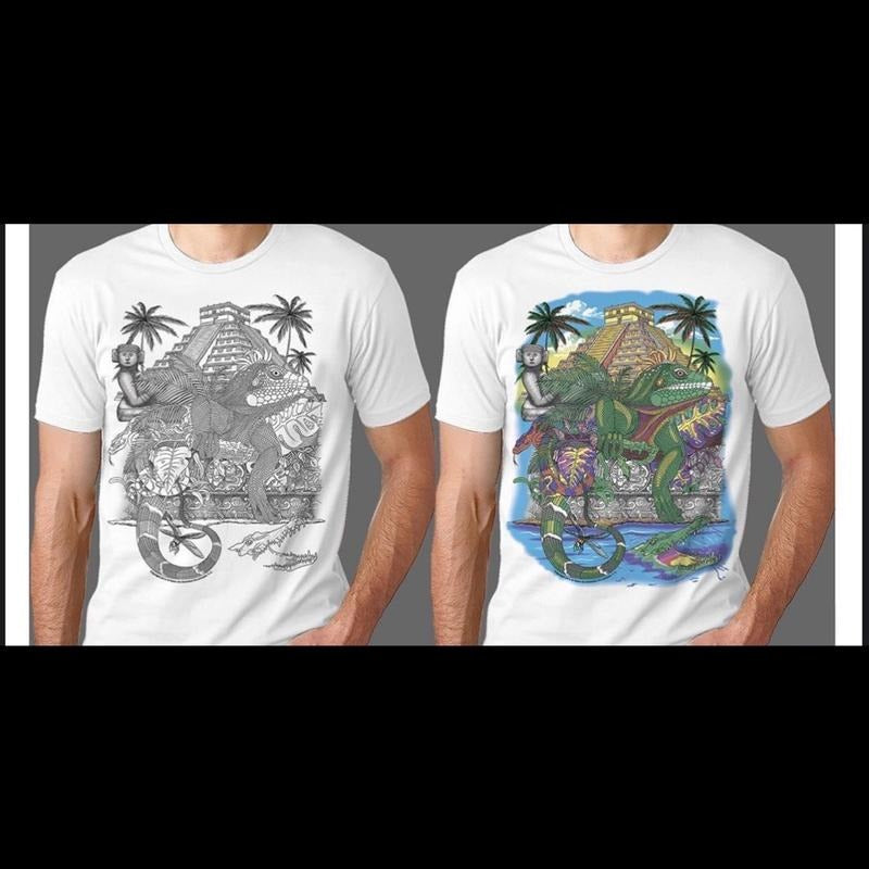 Iguana pirámide changing colors Cotton White Menswear Tshirt Top Casual Crewneck