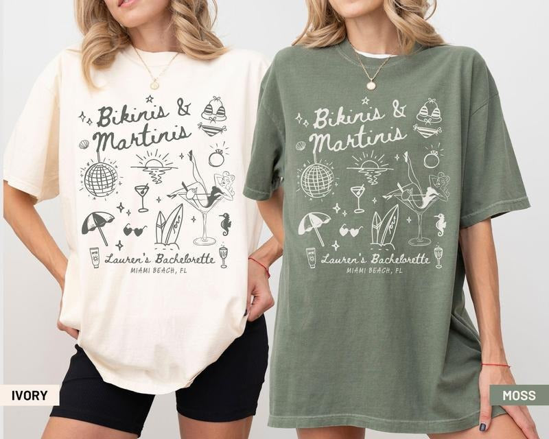 Martinis & Bikinis Bachelorette Comfort Colors Shirt, Custom Beach Bach Party Tshirts, Florida Girls Weekend Trip, Mexico Bridesmaid Gift