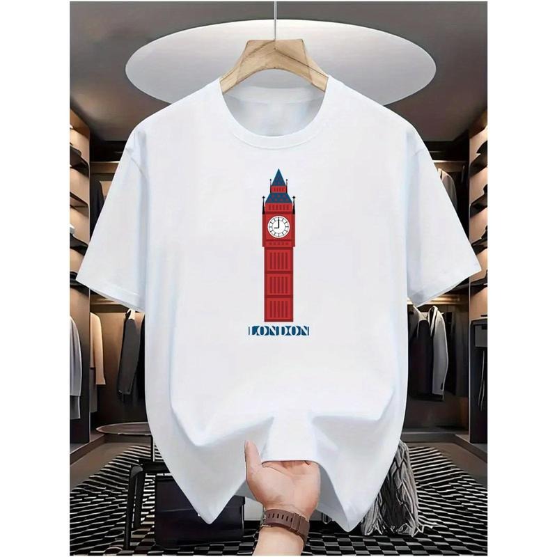 Men's 100% Cotton Casual T-Shirt with Iconic Clock Tower Print - Comfortable, Regular Fit Short Sleeve Tee for Everyday & Vacation Wear Made in USA