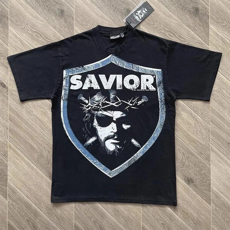 Mens HELL STUDIOS STAR BIGGER THAN SATAN Retro Printed Short Sleeve T-shirt