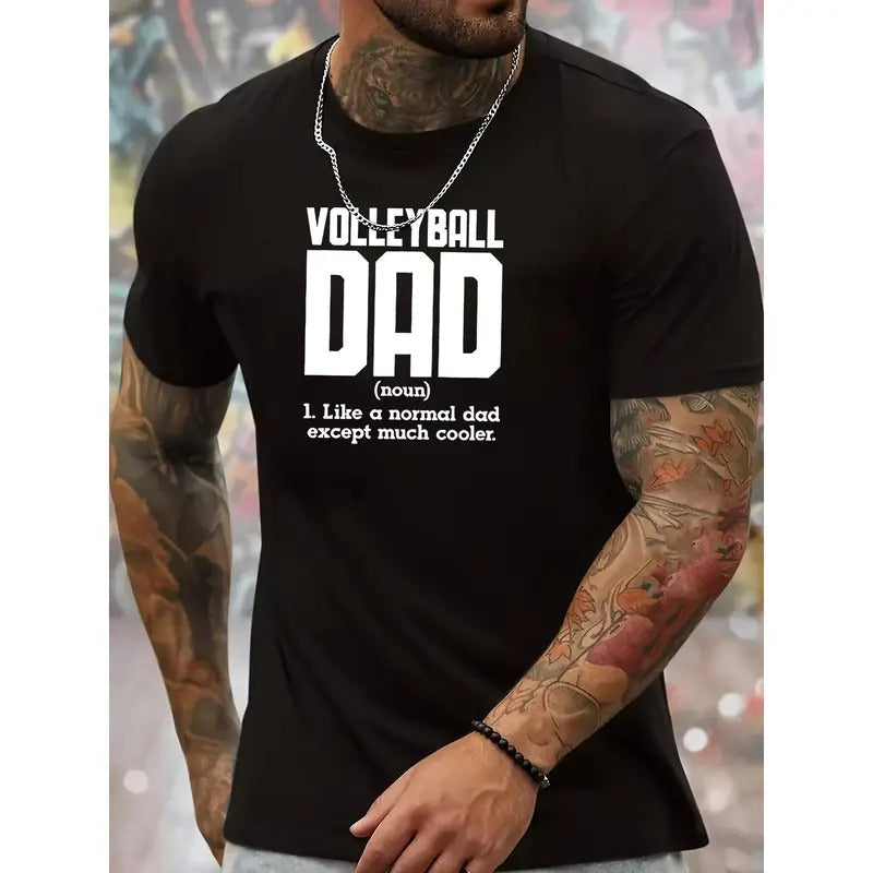 Mens Volleyball Dad Print T-shirt - Comfortable Crew Neck, Short Sleeves for Summer Cool - Stylish Casual Wear with Bold Design for Everyday Versatility Made in USA