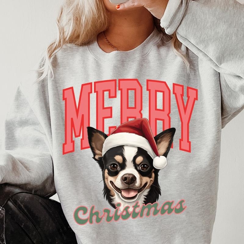 Merry Christmas Chihuahua Sweatshirt, Christmas Dog, Festive Holiday Crewneck, Custom Sweatshirt