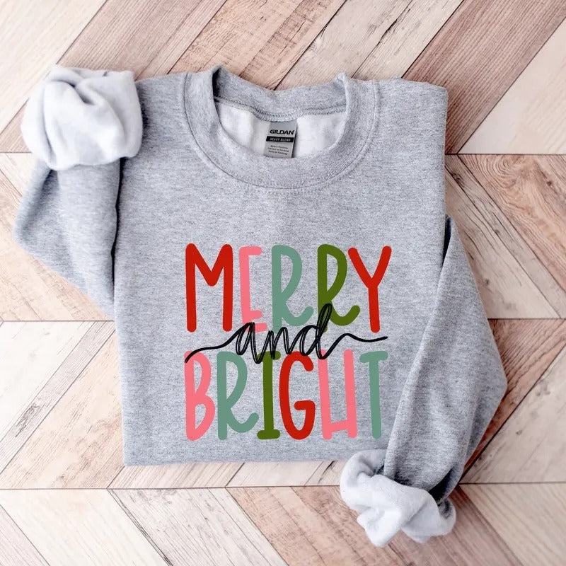 Merry and Bright Sweatshirt, Christmas Sweatshirt, Family Christmas Sweatshirt, Christmas Sweatshirts for Women, Merry Christmas Sweatshirtstyle{n002}2