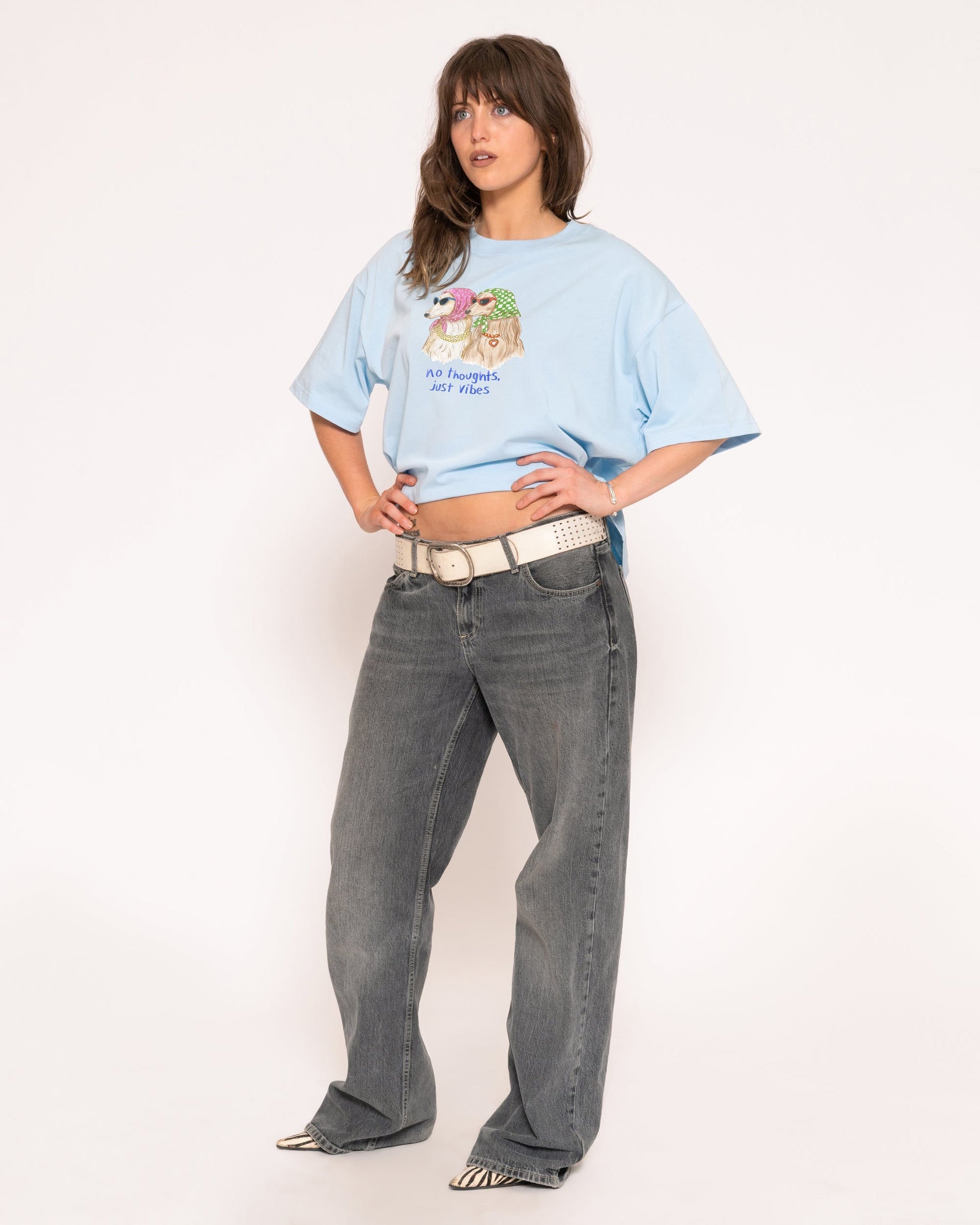 No Thoughts, Just Vibes Boxy Crop Tee