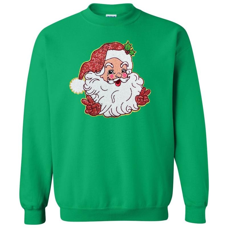 Peace Santa Sequin Chenille Patch Sweatshirt