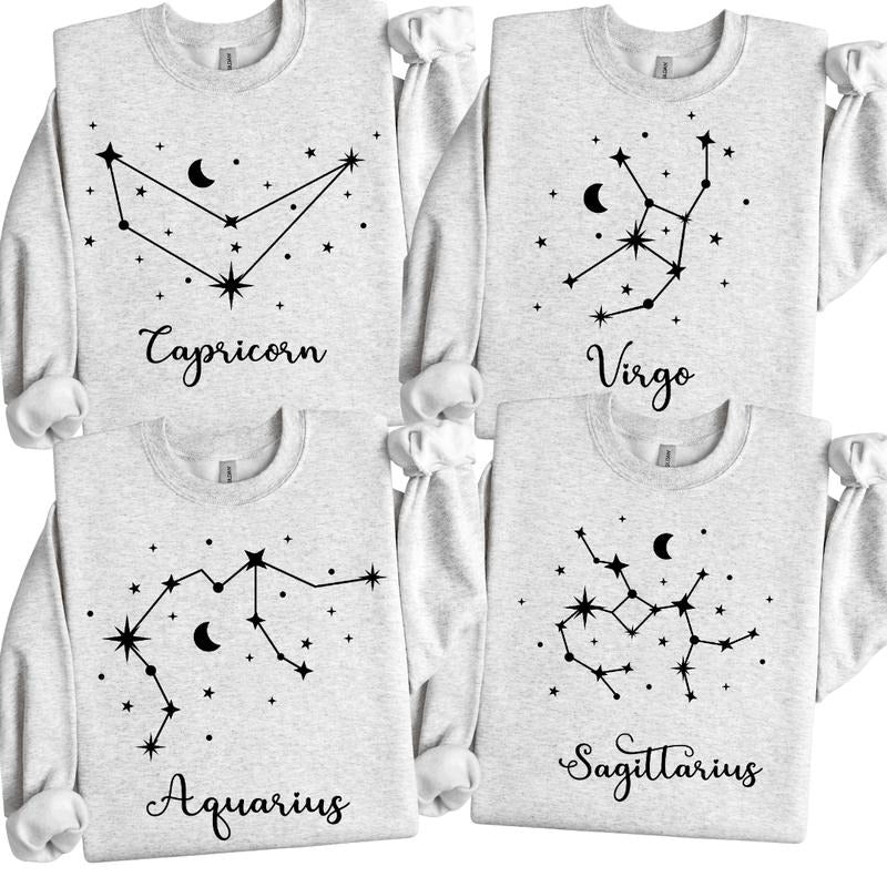 Personalized Zodiac Crewneck | Astrology Lovers Sweatshirt | Astrology Gift for Her |  Zodiac Energy Sweatshirt | Celestial Zodiac Crewneck