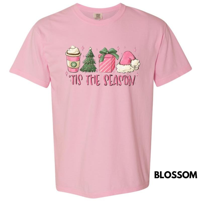 Pink Tis The Season Christmas Comfort Colors T-Shirt