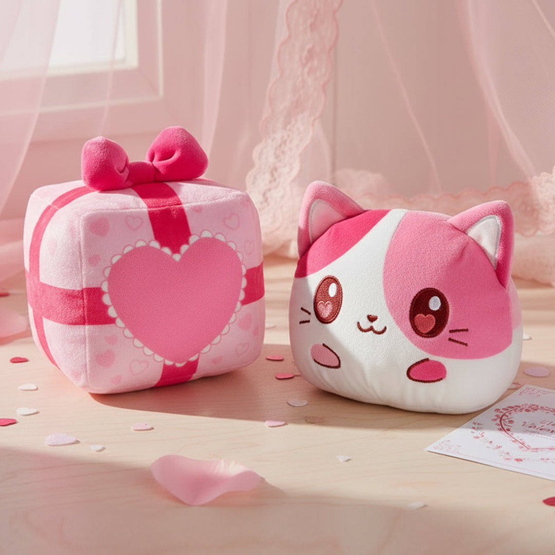 Valentine Present Cat 4" Reversible Plushie