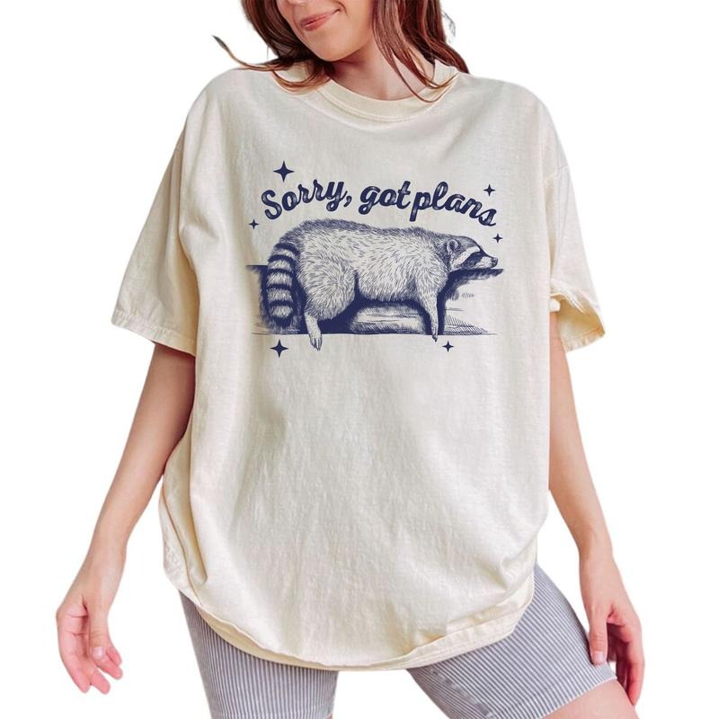 Sorry Got Plans Retro Unisex Shirt, Meme Tee, Funny Raccoon Retro Vintage Graphic Printed Tee, Sarcastic Unhinged Shirt, Raccoon Lover Shirt, Comfy Fabric Graphic Tee, Women's Top, Womenswear, Cotton Fabric Relaxed Tee