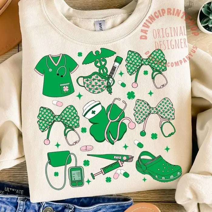 St. Patricks day nurse tshirt-sweatshirt-hoodie, St.Patricks Day Nurse Coquette sweatshirt, Nurse St.patricks Day shirt, Nurse tshirt, St.patricks sweatshirt, Shamrock tshirt
