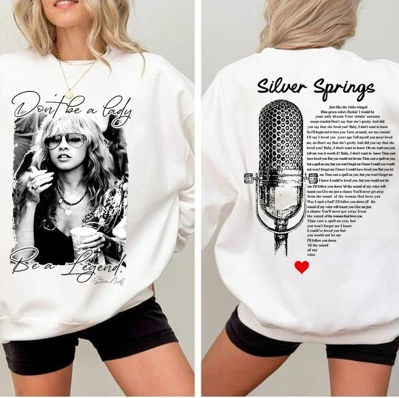 Stevie Vintage T-shirt, Don't Be A Lady Be A Legend 2 Side Sweatshirt, Music Concert Hoodie, Gift For Women and Man Unisex Shirts Womenswear Cotton 2025