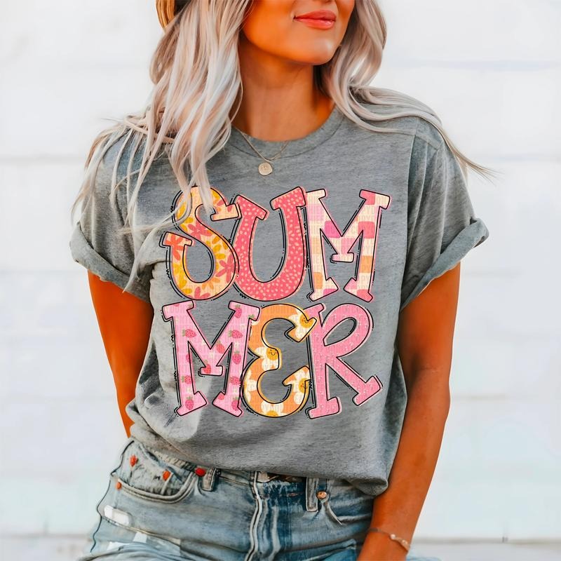 Summer Doodle Letters Strawberries DTF Transfers - THIS IS NOT A SHIRT