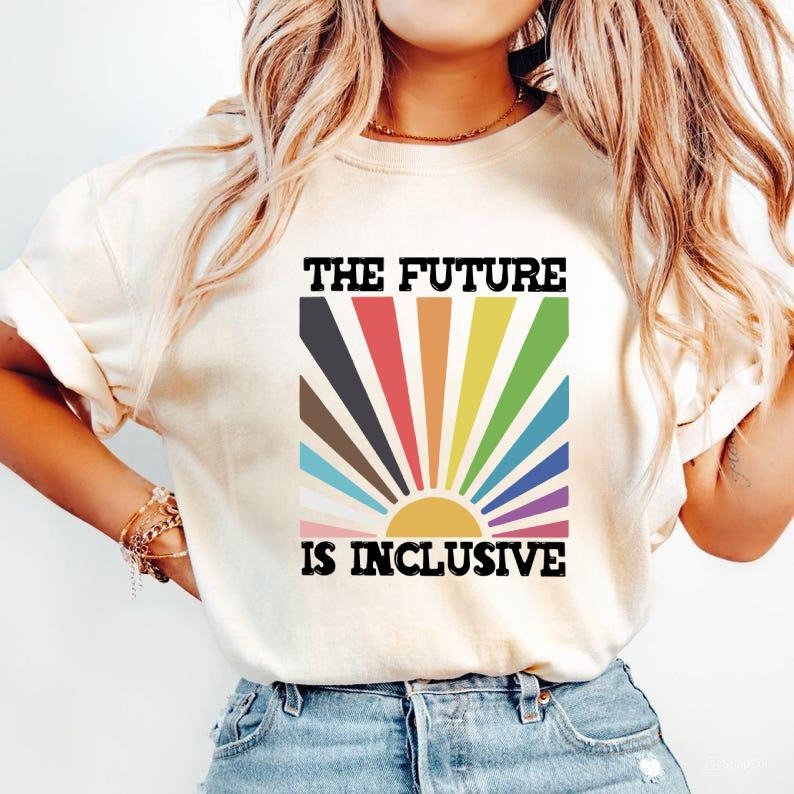 The Future is Inclusive Shirt, Rainbow Pride Tee, Trans Rights Top, LGBTQ Gift, Progress Pride T-shirt, Womens Mens Wear, Full Size, Full Colors