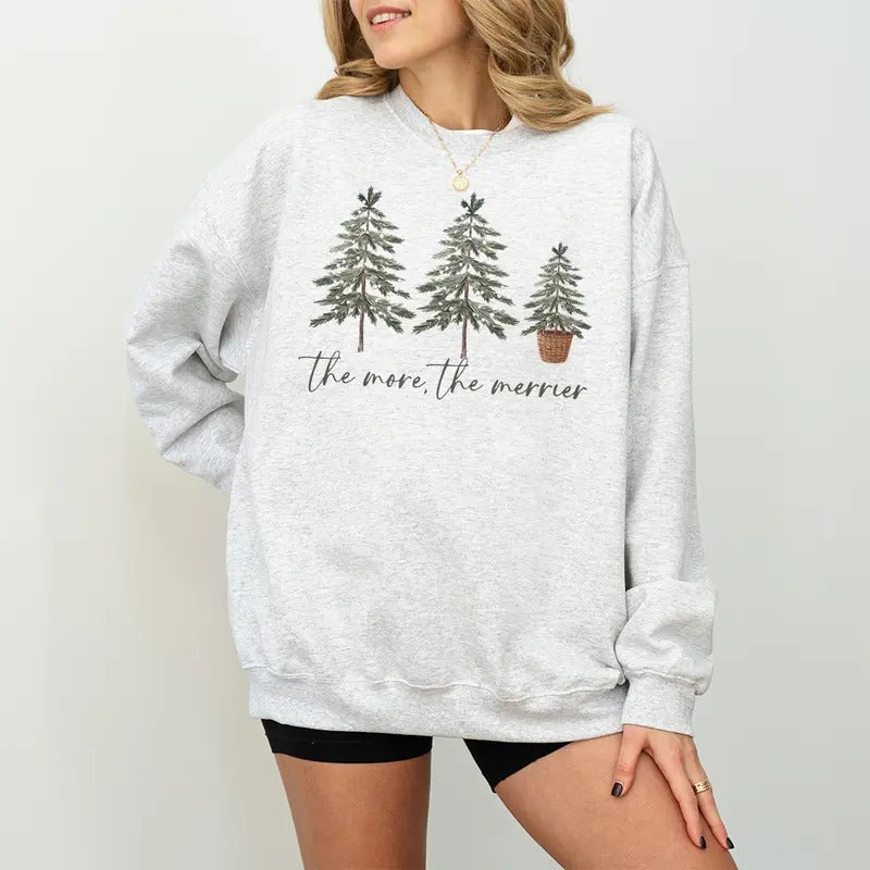 The More The Merrier Sweatshirt, Christmas Pregnancy Announcement Sweatshirt,Pregnancy Announcement Shirt, Holiday Pregnant Shirt, Xmas Baby Shower Gift Shirt, Christmas Pregnancy Shirt