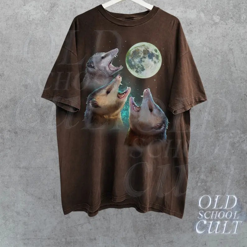 Three Possums Howling at Moon Vinatge Shirt, Retro Opossum Lover Tshirt, Funny Possum Tee, Distressed Cotton Unisex Tee, Possum Gifts